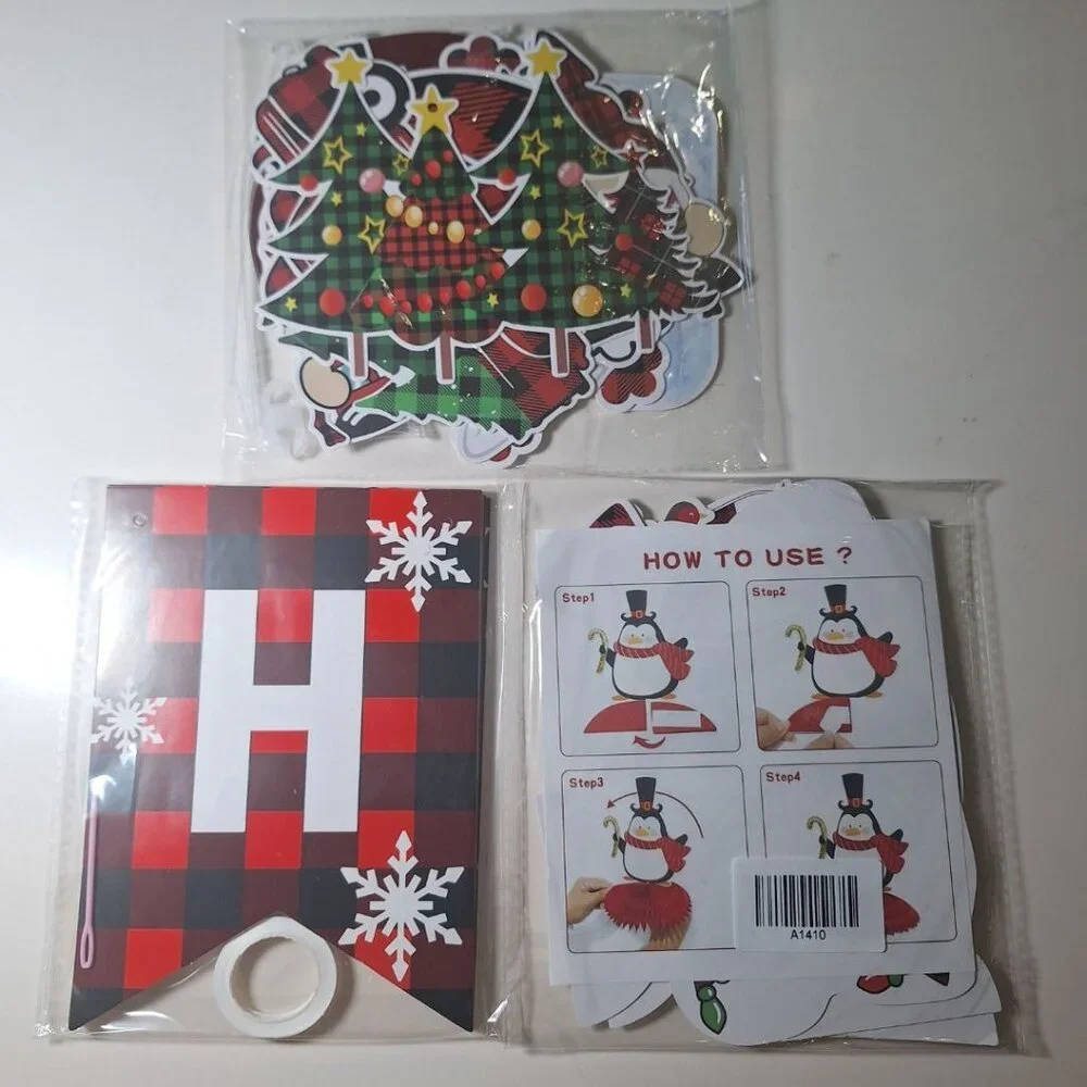 Christmas Happy Holidays Buffalo Plaid Decorations Hanging Party Streamer Banner